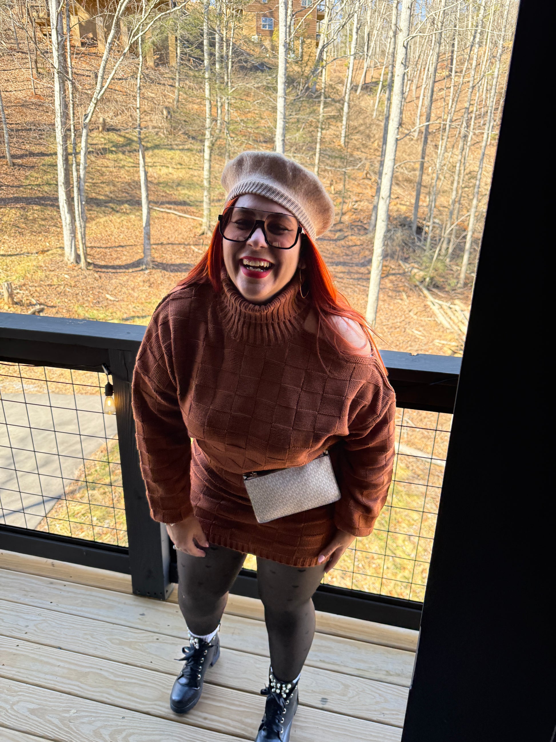 Chocolate sweater and skirt