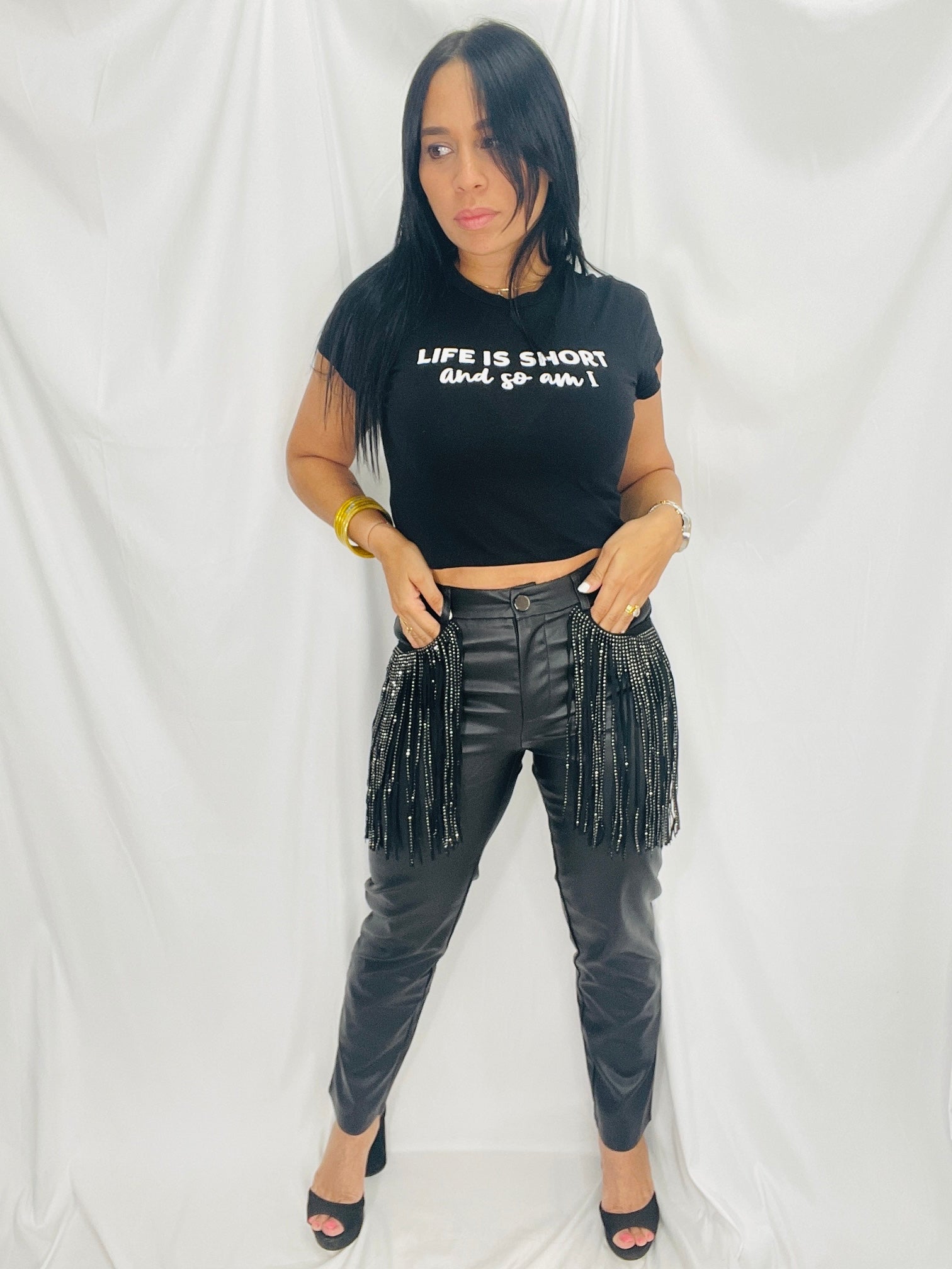 Leather western fringe pants