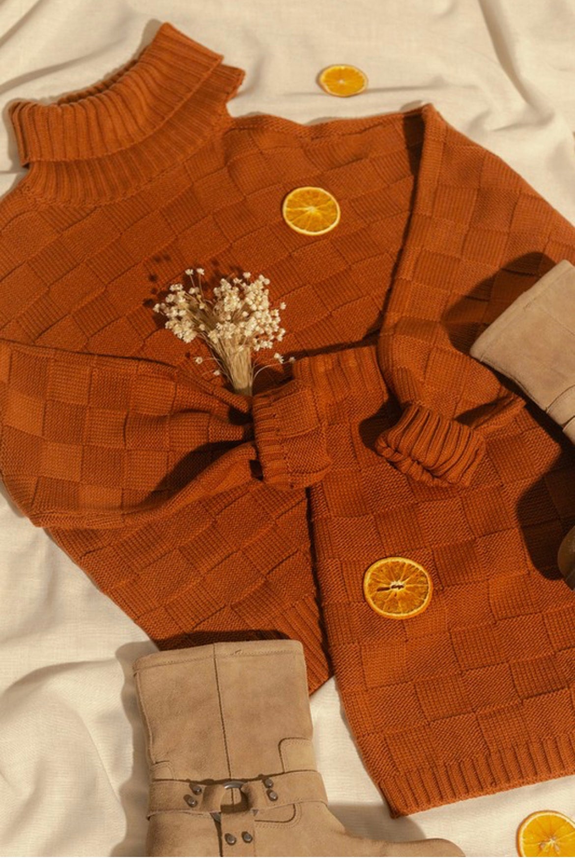 Chocolate sweater and skirt